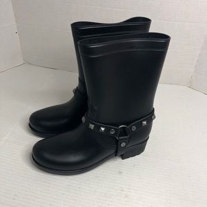 Dirty Laundry Rain Boots Womens Size 8 Mid Calf Black Studs New